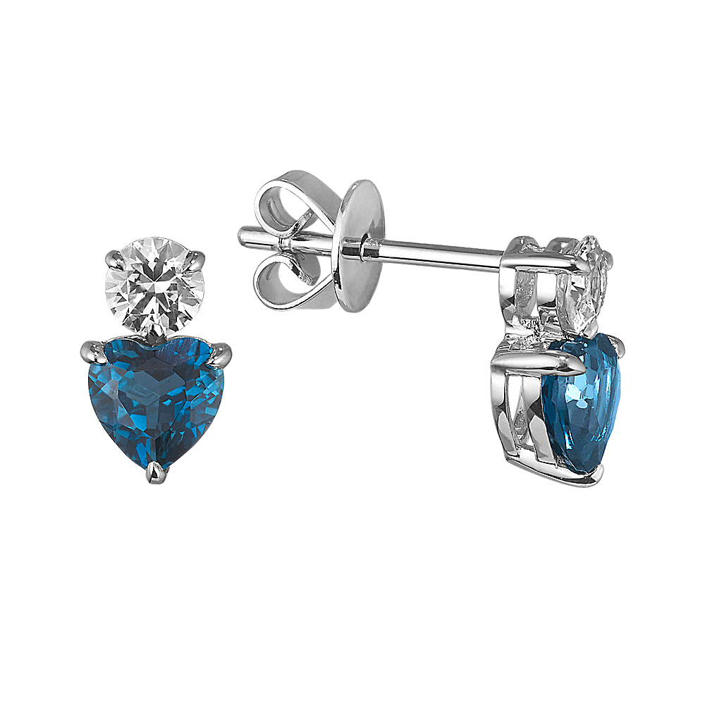 Toi et Moi London Blue Topaz and White Sapphire Earrings in Sterling Silver