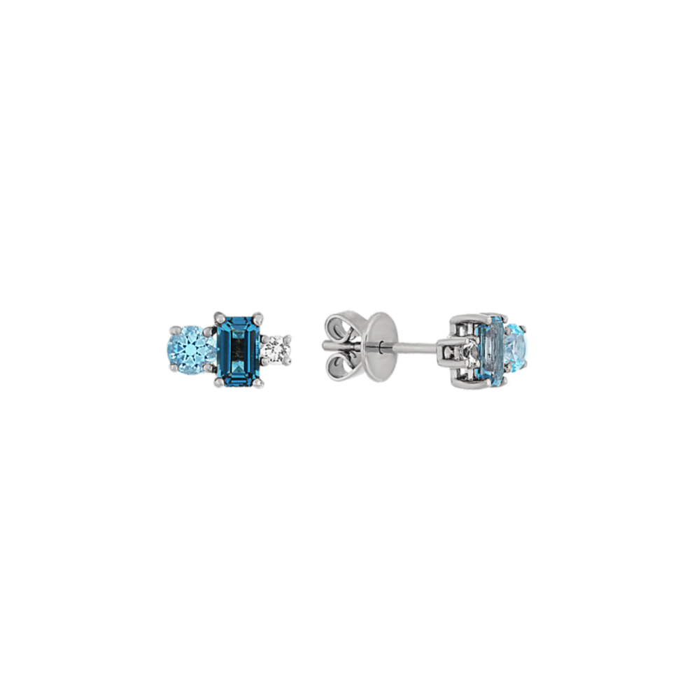 Topaz and White Sapphire Earrings in 14K White Gold