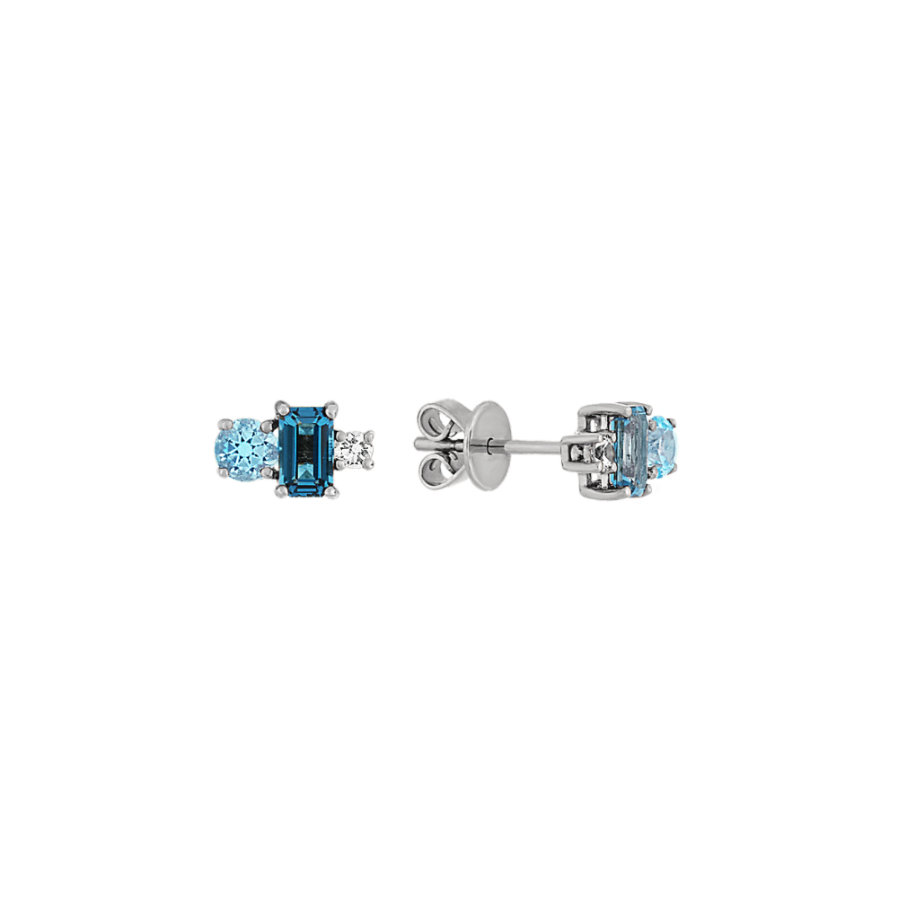 Natural Topaz and White Natural Sapphire Earrings in 14K White Gold
