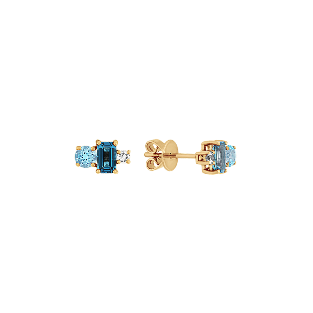 Natural Topaz and White Natural Sapphire Earrings in 14K Yellow Gold