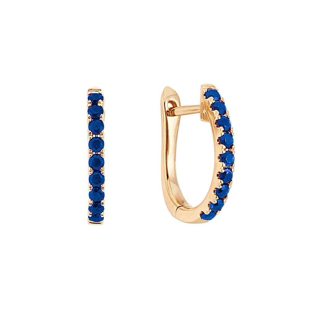 Traditional Blue Sapphire Hoop Earrings in 14k Yellow Gold