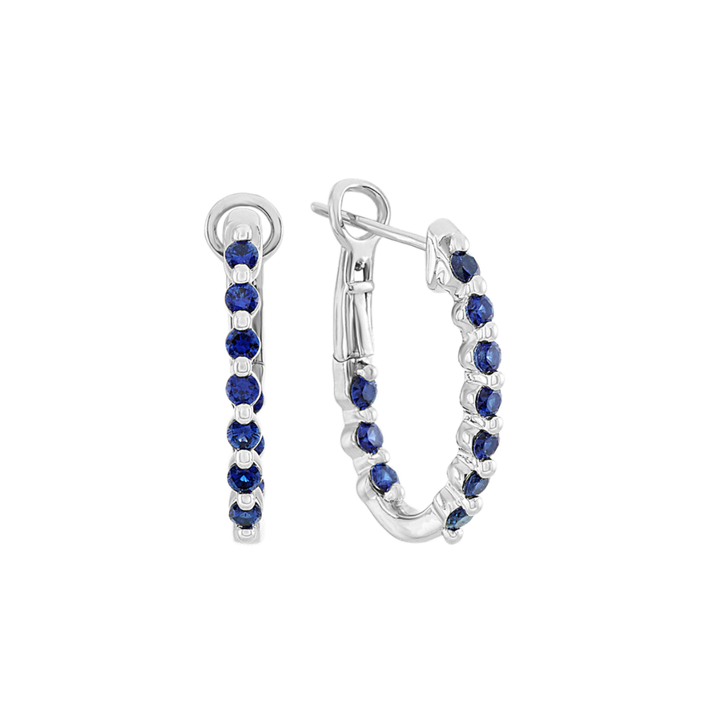 Roberto Coin Love in Verona 18K White Gold Diamond and Blue Sapphire Huggie Earrings, Women's, Earrings Huggie Earrings