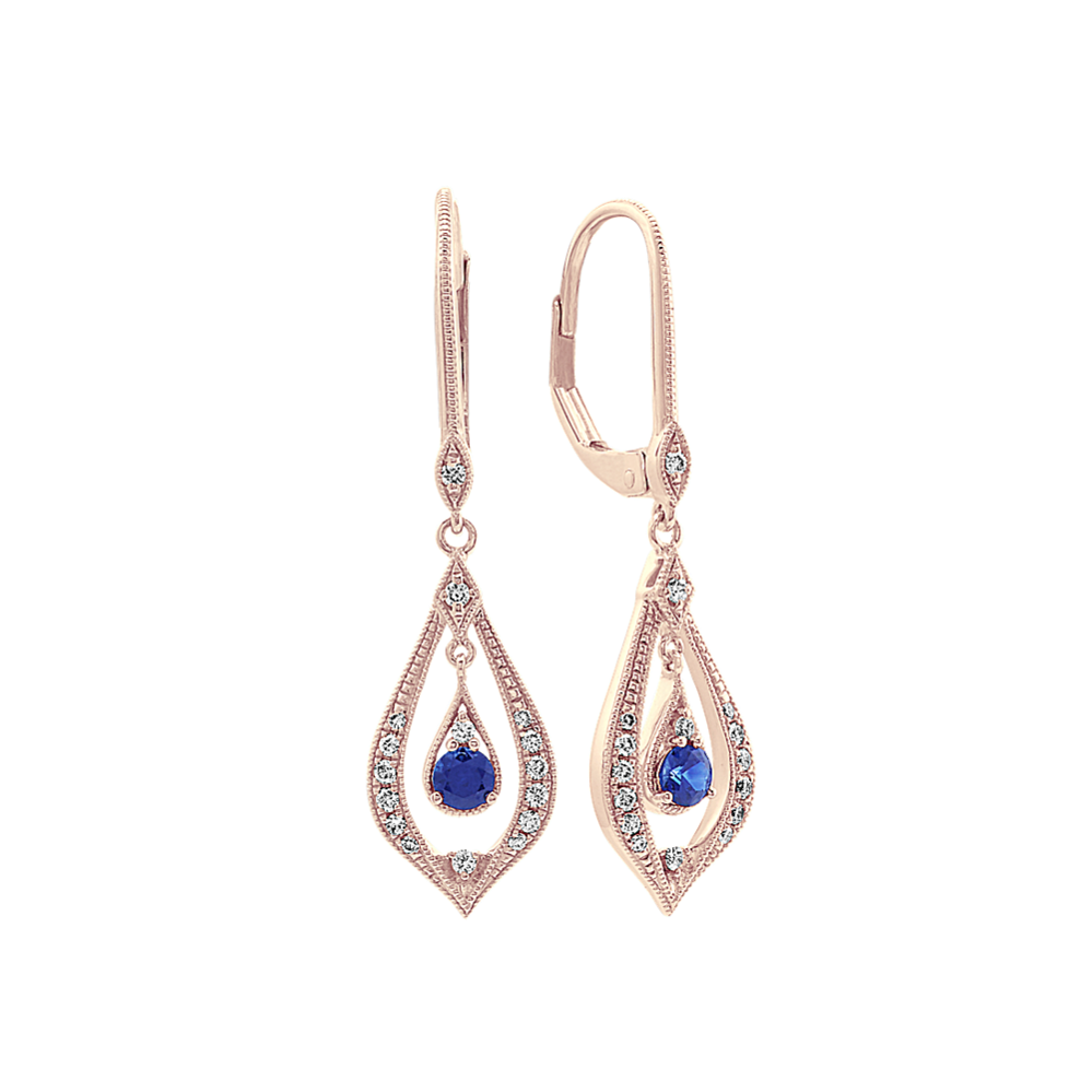 Traditional Blue Sapphire and Diamond Dangle Earrings