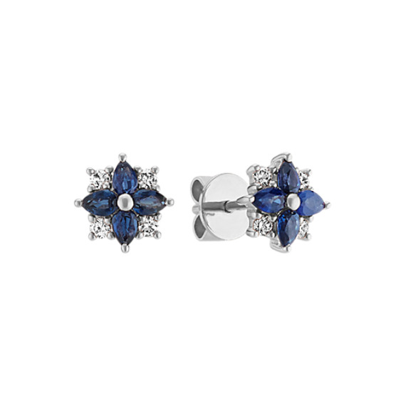 Traditional Blue Sapphire and Diamond Earrings
