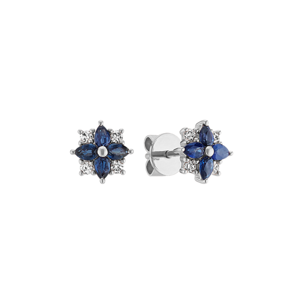 Traditional Blue Sapphire and Diamond Earrings