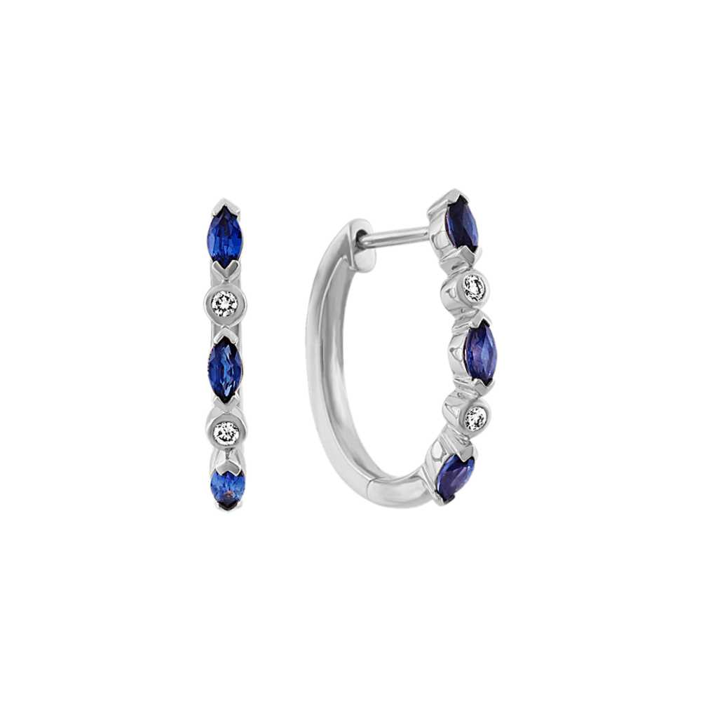 Traditional Natural Sapphire and Natural Diamond Hoop Earrings