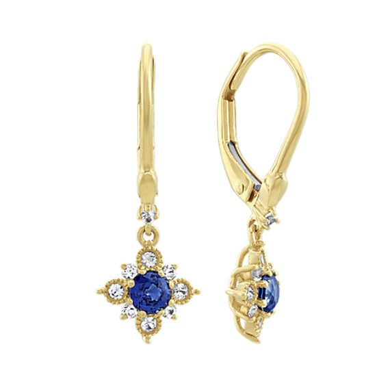 Traditional and White Sapphire Dangle Earrings in 14k Yellow Gold
