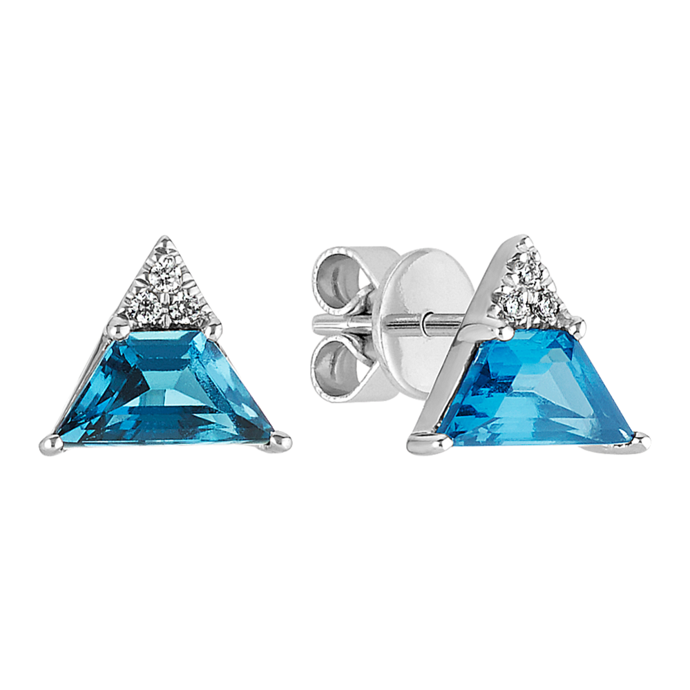 Trapezoid London Blue Topaz and Diamond Earrings in Sterling Silver
