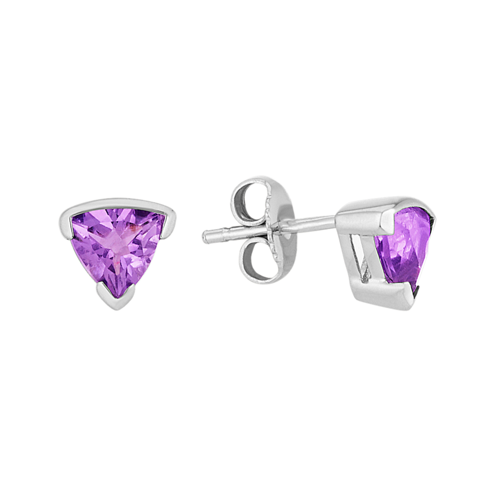 Trillion Amethyst and Sterling Silver Earrings