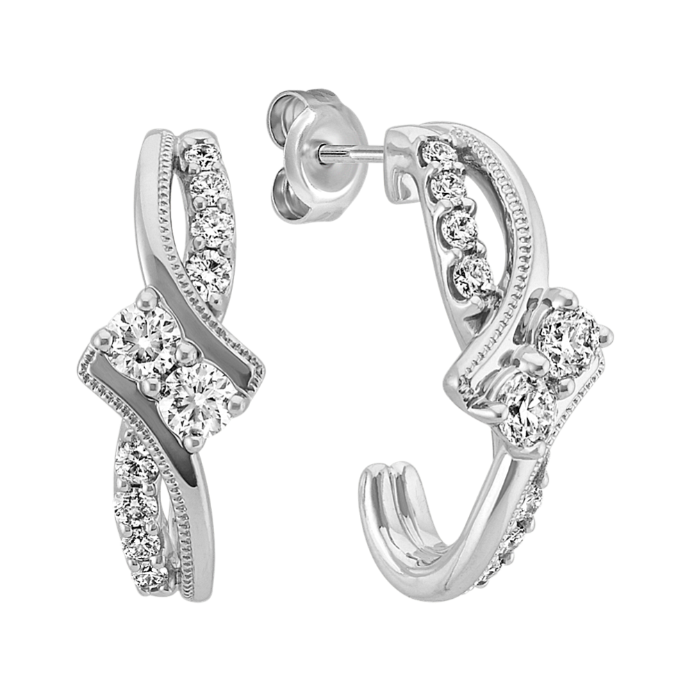 Two-Stone Round Diamond Curved Swirl Earrings with Milgrain Detailing