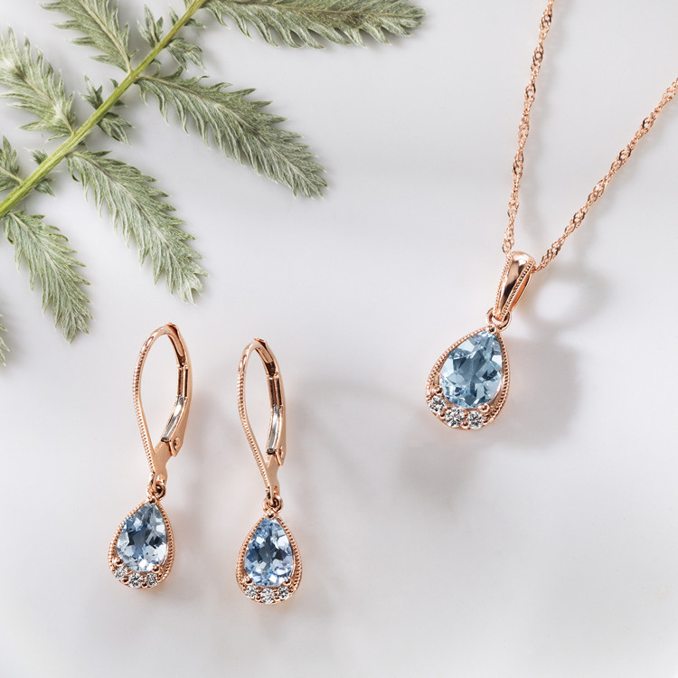 Vintage Natural Aquamarine and Natural Diamond Dangle Earrings in 14k Rose Gold