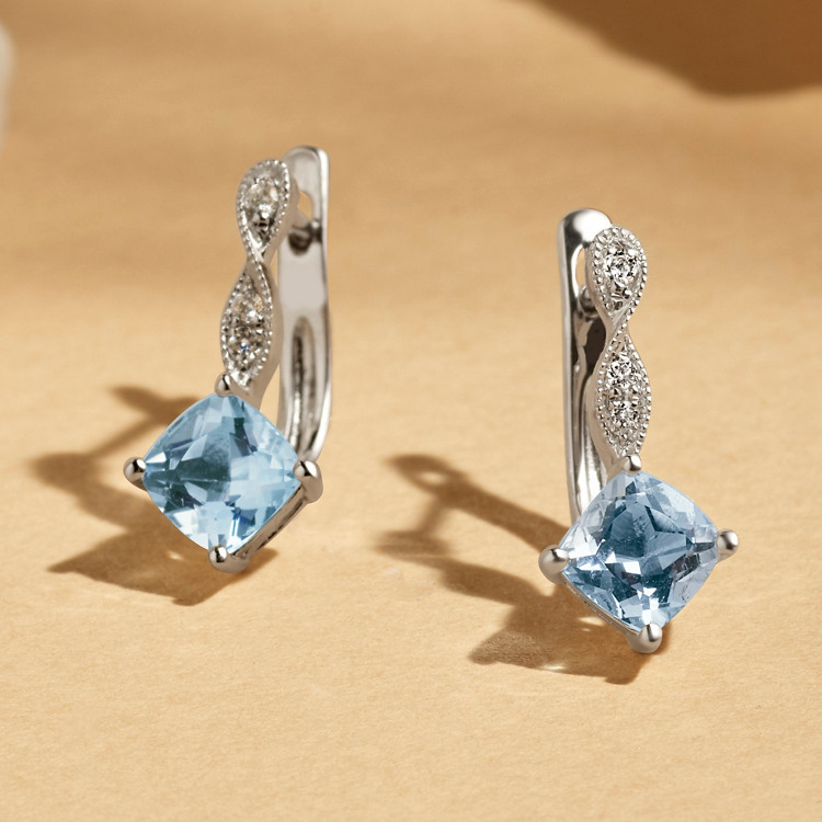 Vintage Natural Aquamarine and Natural Diamond Earrings