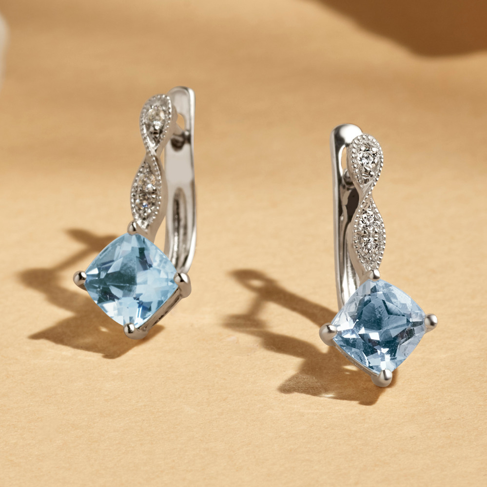 Aquamarine and diamond earrings outlet