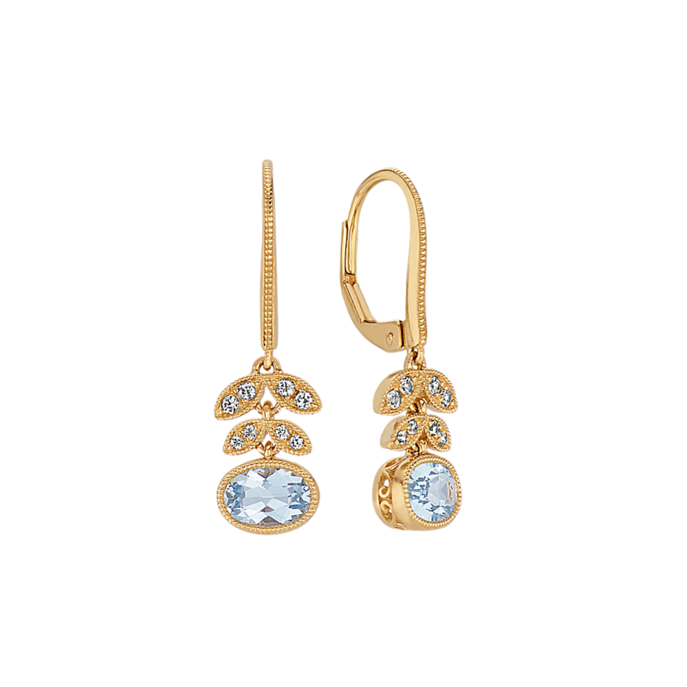 Vintage Aquamarine and White Sapphire Floral Earrings