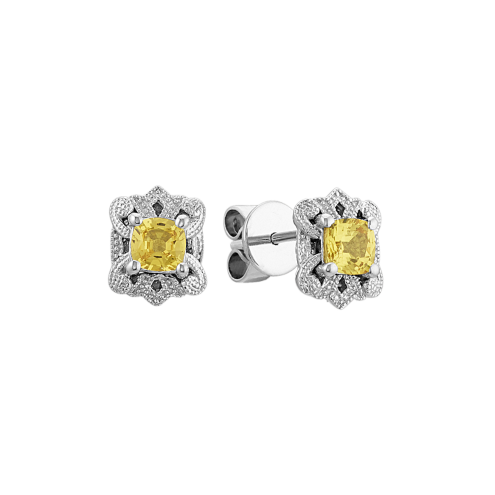 Vintage Cushion Cut Yellow Sapphire Earrings