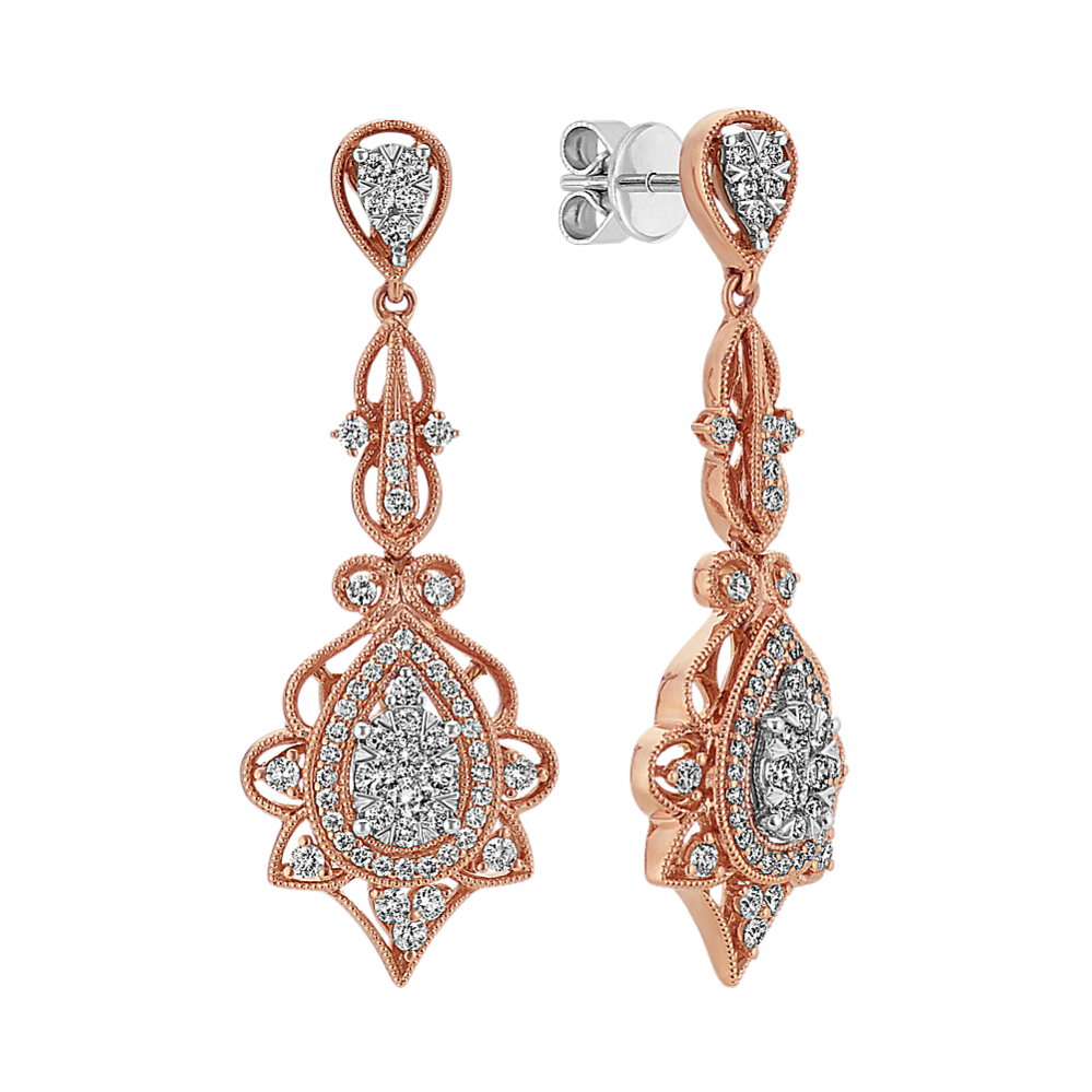 Vintage Diamond Dangle Earrings in Rose Gold