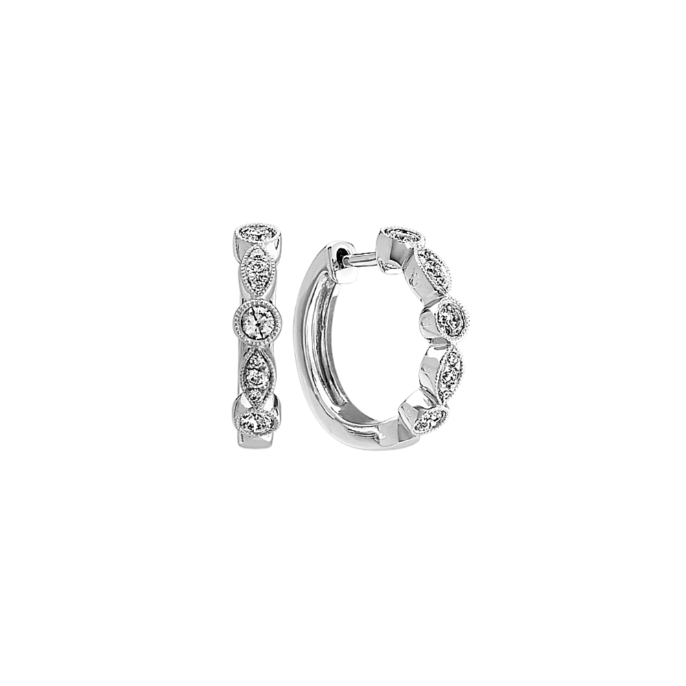 Vintage Diamond Hoop Earrings in 14k White Gold