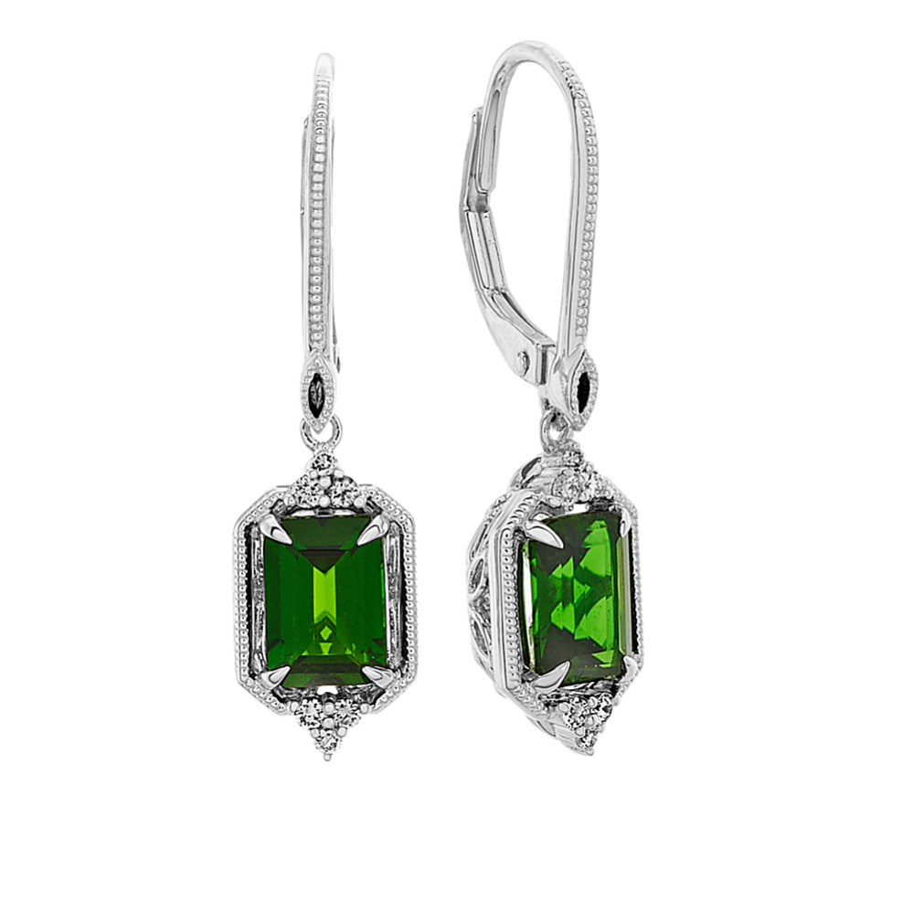 Vintage Green Chrome Diopside and Diamond Earrings