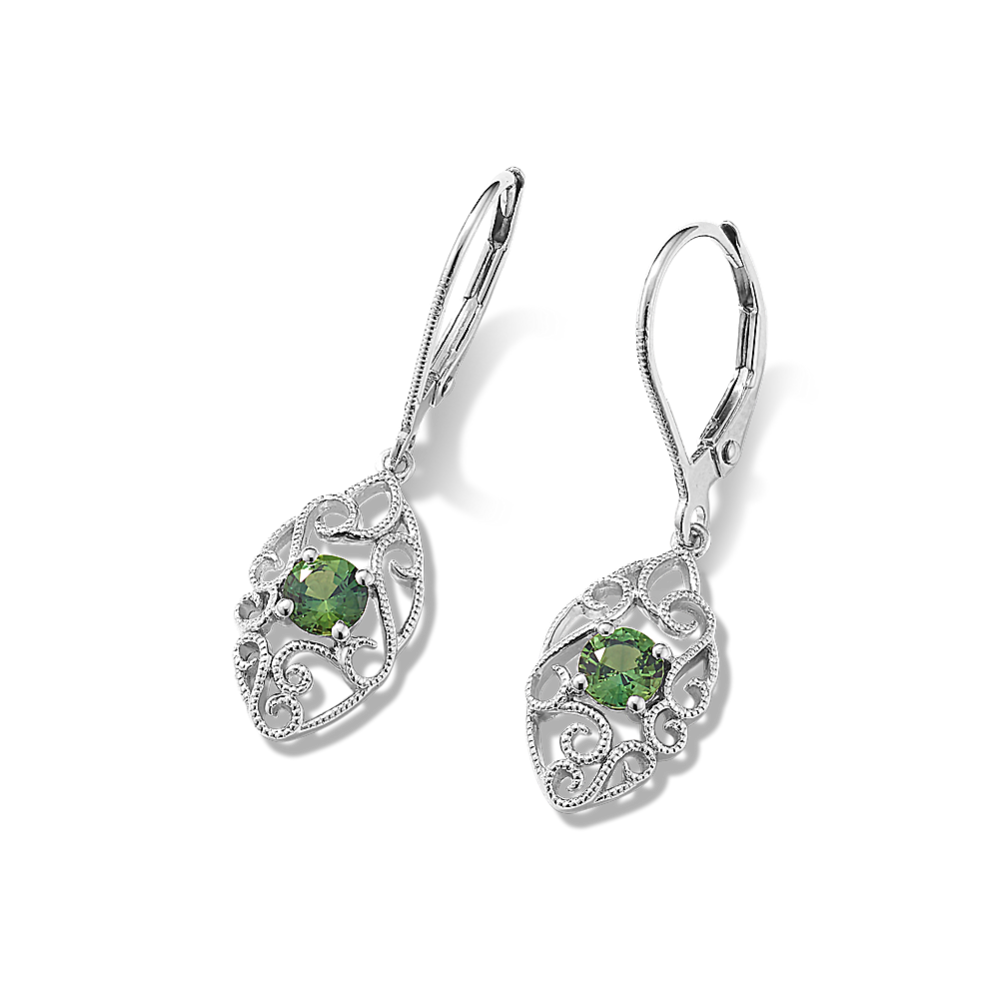 Vintage Green Sapphire and Sterling Silver Leverback Earrings
