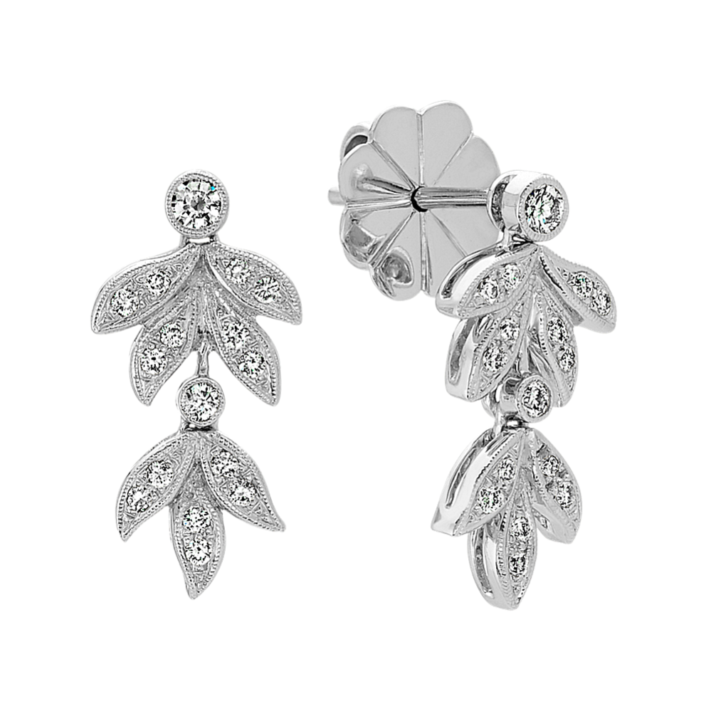 Vintage Leaf Dangle Diamond Earrings