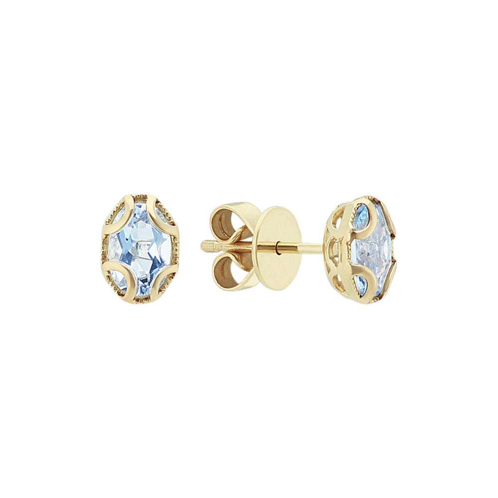 Vintage Oval Aquamarine 14k Yellow Gold Earrings