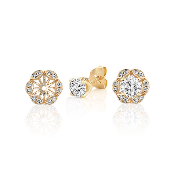 Vintage Round Diamond Earring Jackets with Pave Setting | Shane Co.
