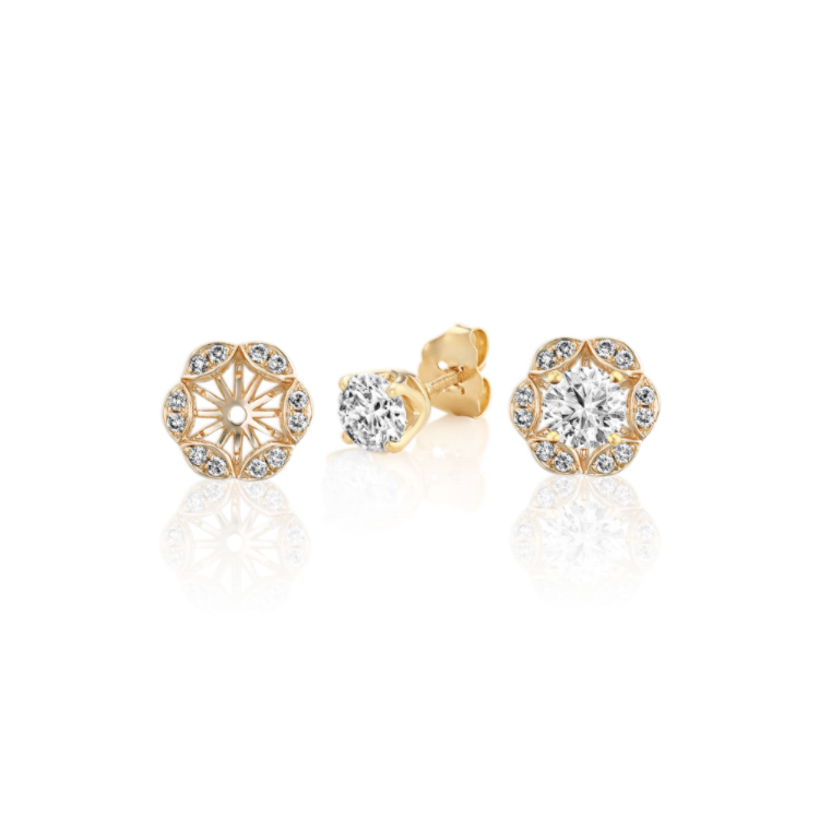 Vintage Round Natural Diamond Earring Jackets with Pave Setting