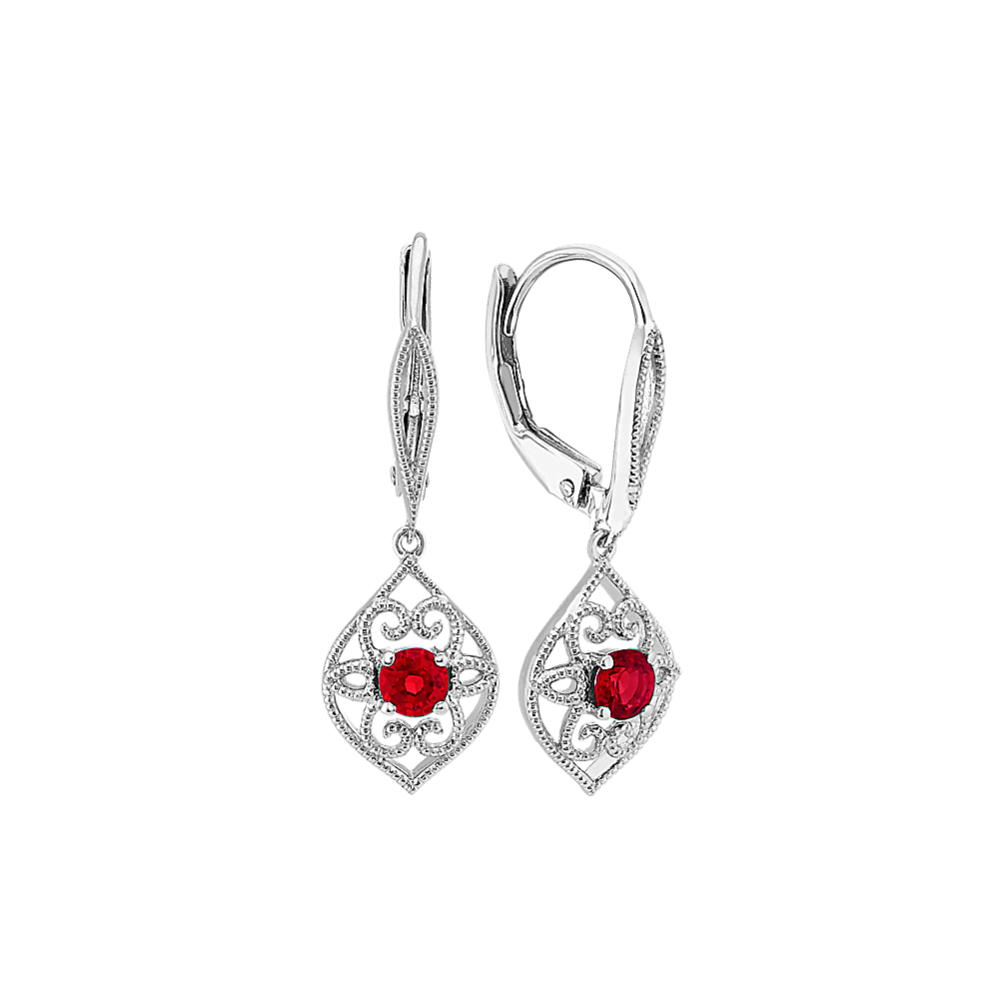 Vintage Ruby Dangle Earrings in Sterling Silver