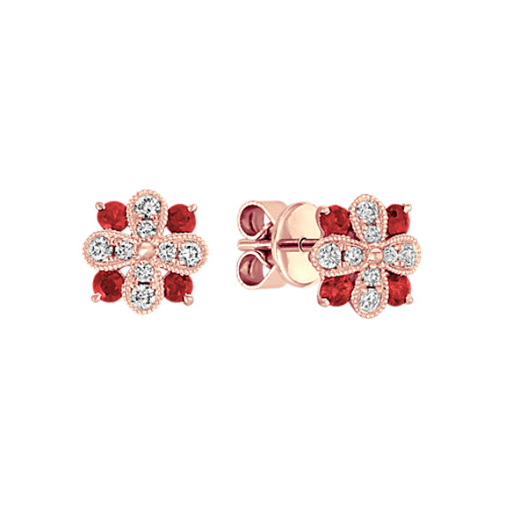 Vintage Ruby and Diamond Earrings in 14k Rose Gold | Shane Co.