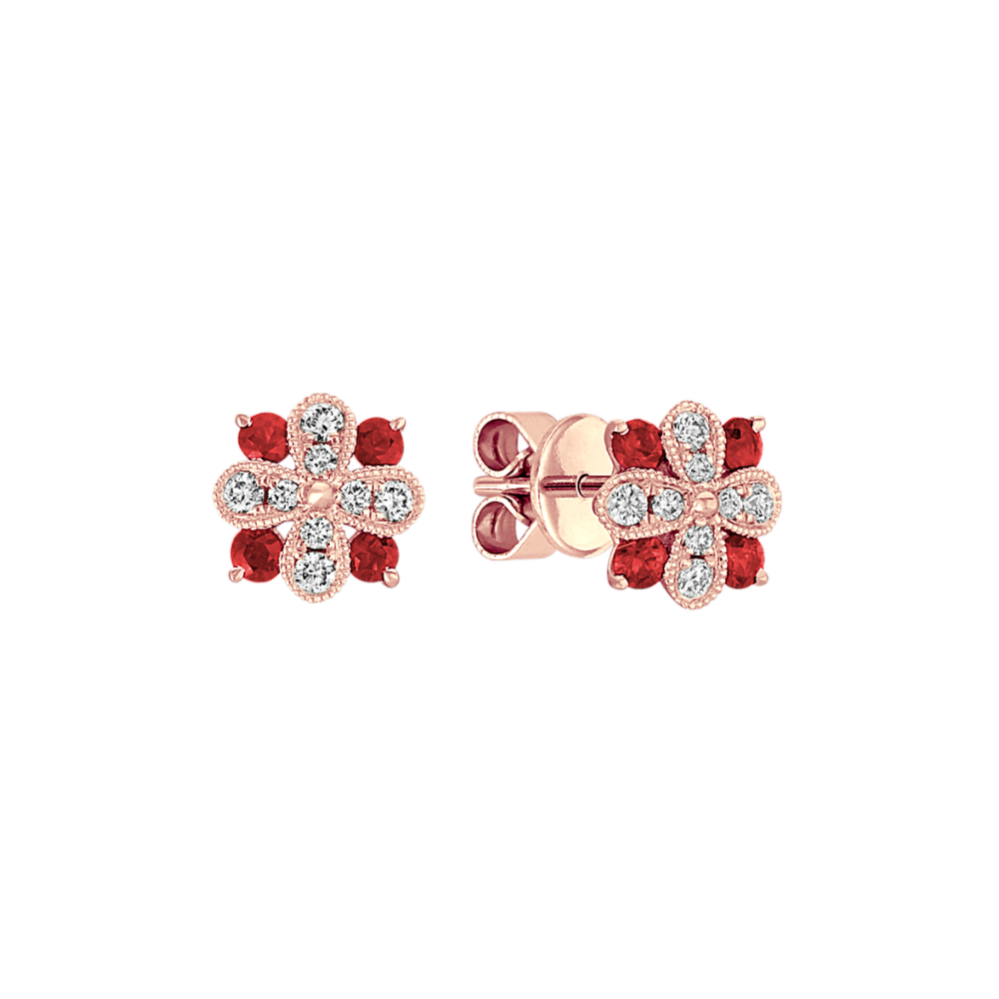 Vintage Ruby and Diamond Earrings in 14k Rose Gold