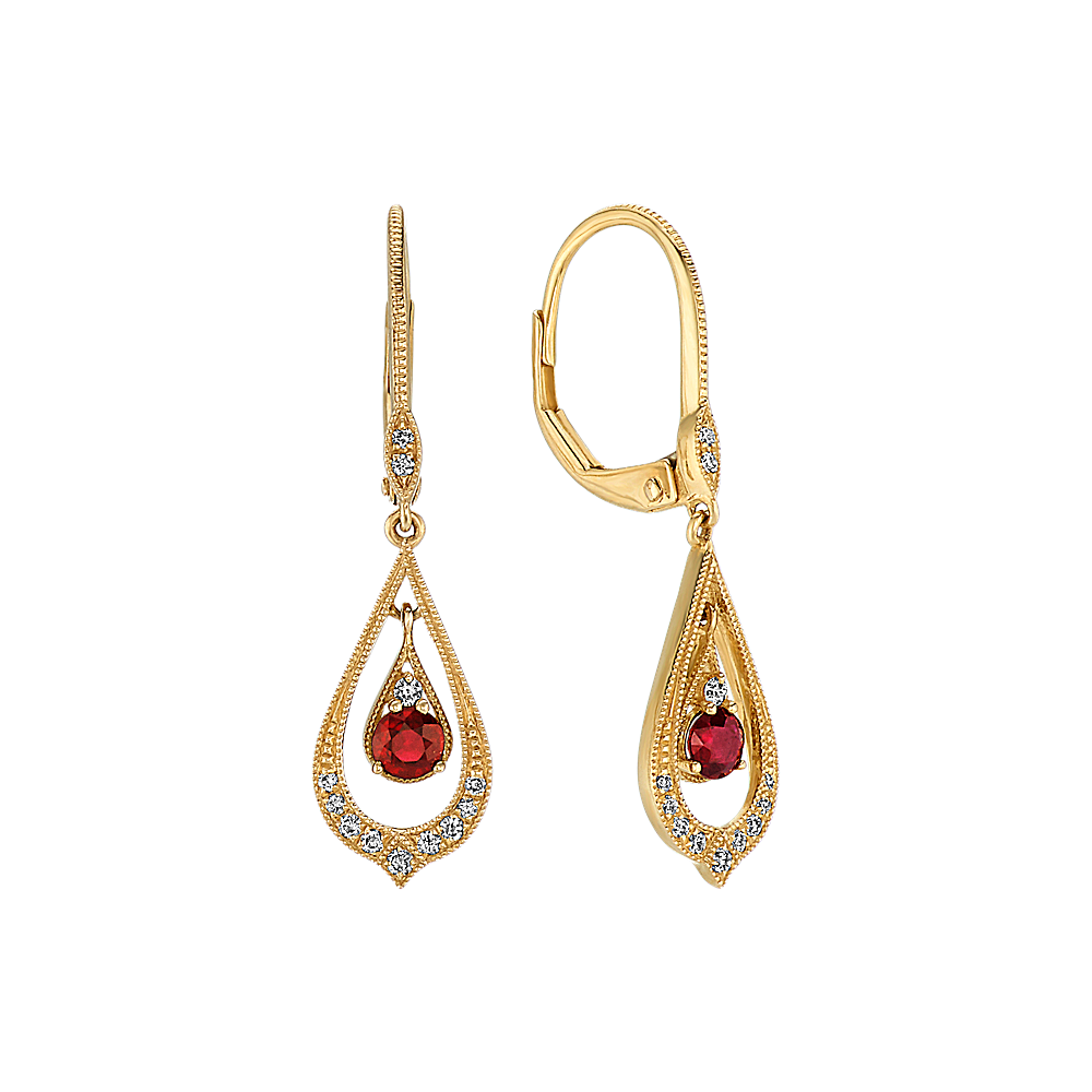 Vintage Ruby and Diamond Earrings in 14k Yellow Gold | Shane Co.