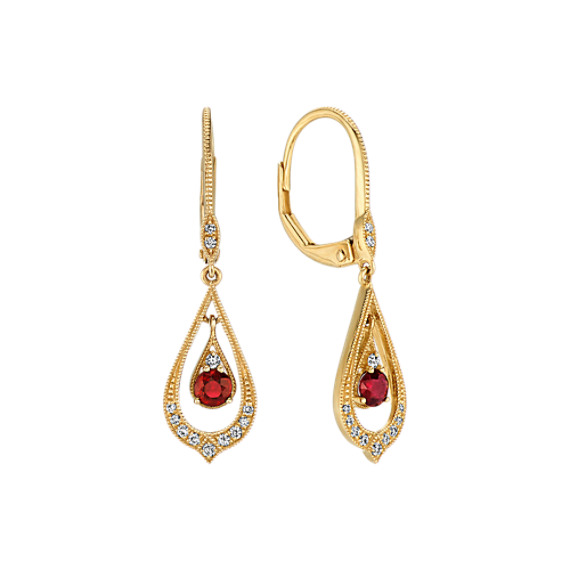 Vintage Ruby and Diamond Earrings in 14k Yellow Gold