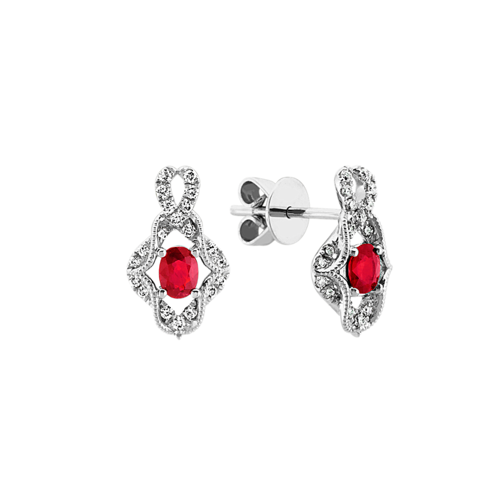 Vintage Natural Ruby & Natural Diamond Earrings