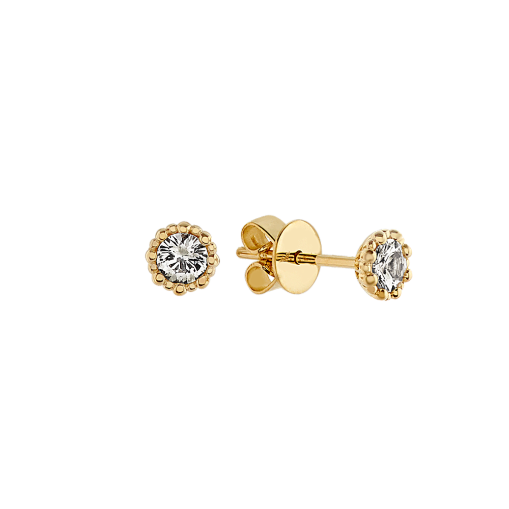 14K Gold Stud Earrings, White Sapphire Earrings, CZ Studs 14K Gold / 6mm / Screw Back