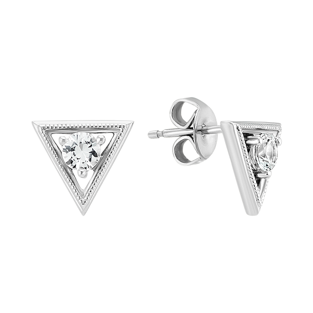 White Sapphire Triangle Earrings in Sterling Silver | Shane Co.