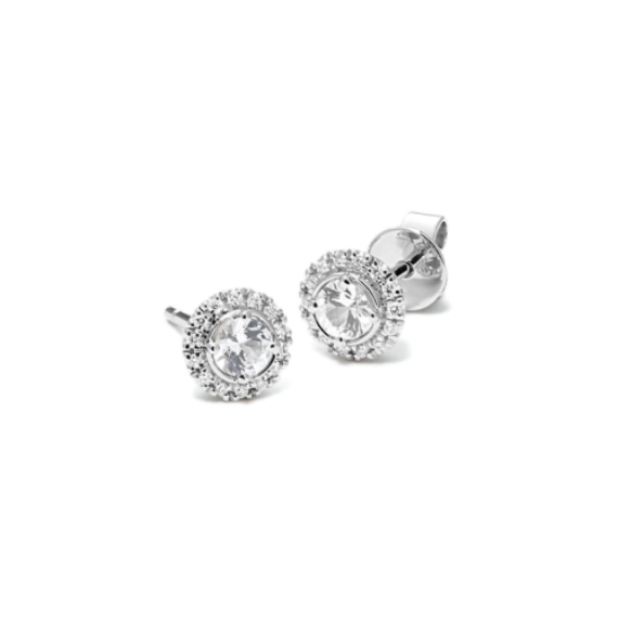 Twila White Sapphire & Diamond Halo Studs