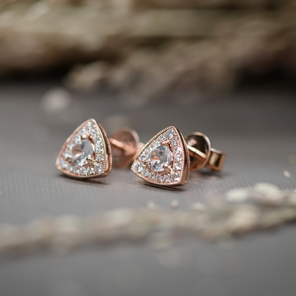 Rose gold white sapphire earrings store