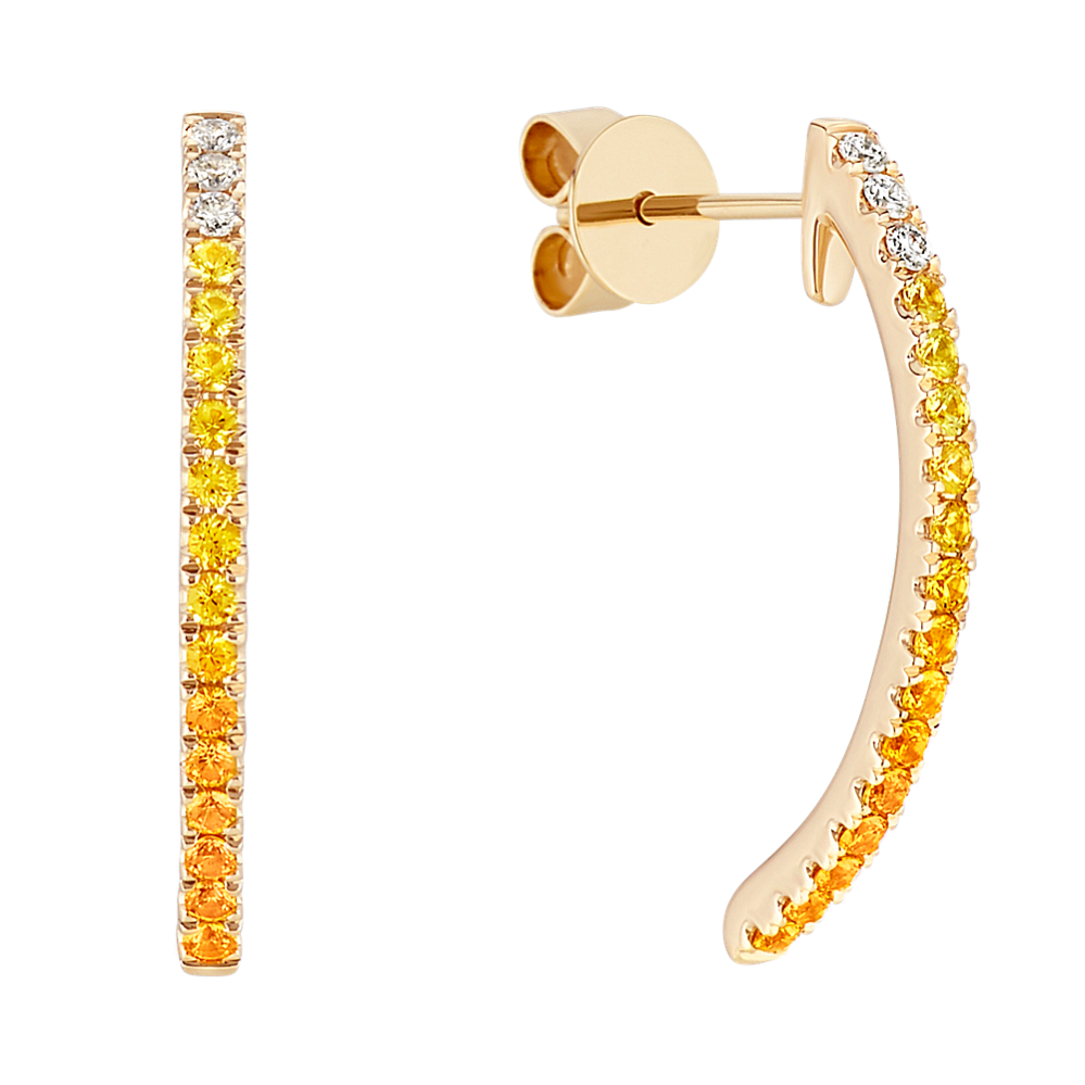 Yellow Sapphire and Diamond Curved Bar Earrings in 14k Yellow Gold