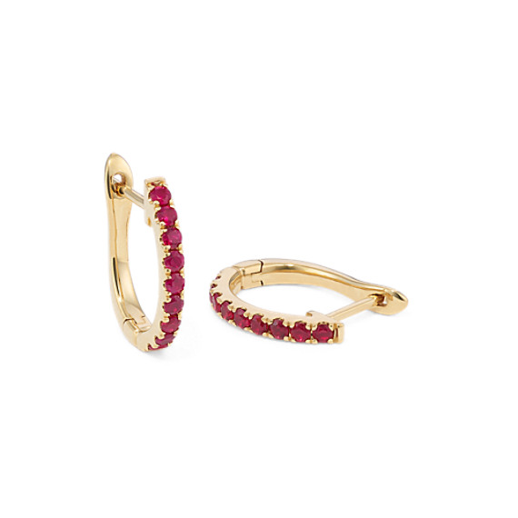 Round Ruby Hoop Earrings In 14k Yellow Gold Shane Co Round Ruby Hoop Earrings In 14k Yellow Gold