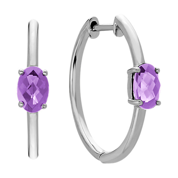 Oval Amethyst Hoop Earrings In Sterling Silver Shane Co Oval Amethyst Hoop Earrings In Sterling Silver