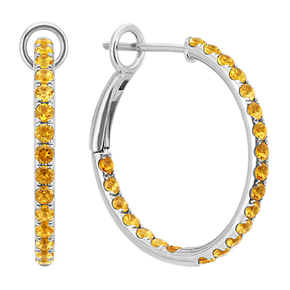 Citrine Hoop Earrings In Sterling Silver Shane Co Citrine Hoop Earrings In Sterling Silver