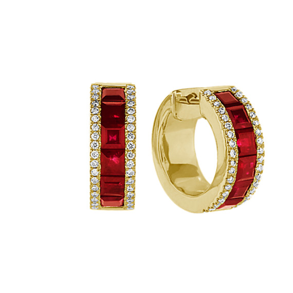 Ruby and Diamond Hoop Earrings Shane Co.
