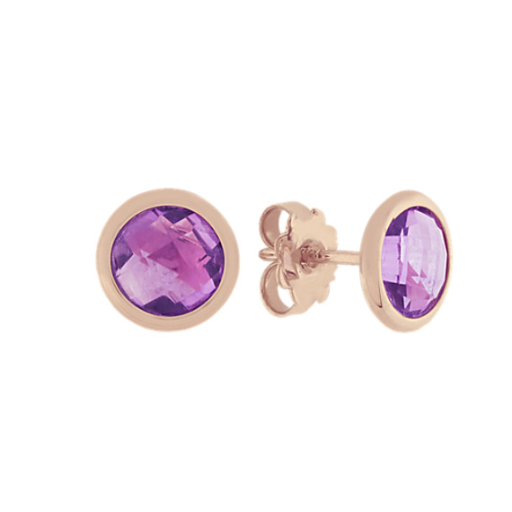 Bezel-Set Amethyst Earrings in 14k Rose Gold