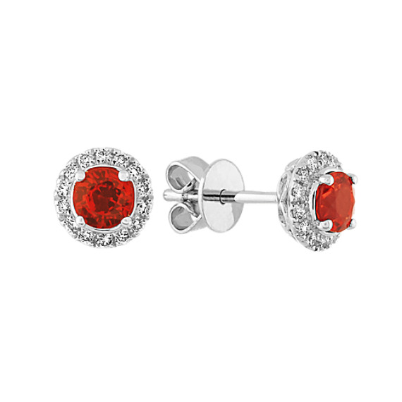 Fire Sapphire and Diamond Earrings in Sterling Silver