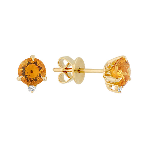 Citrine and Diamond Earrings in 14k Yellow Gold