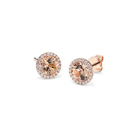 Peach Morganite and Diamond Earrings in 14K Rose Gold