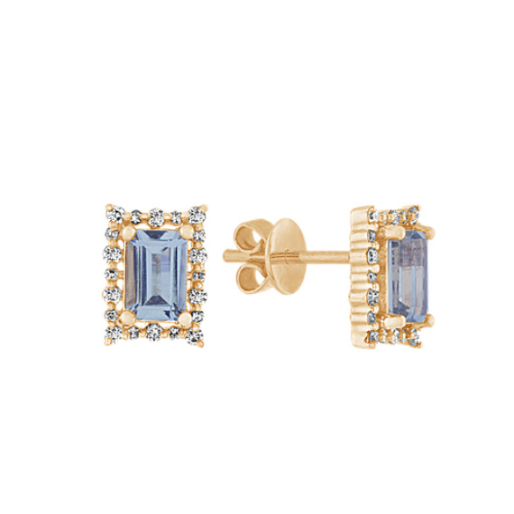 Aquamarine and Diamond Earrings in 14K Yellow Gold