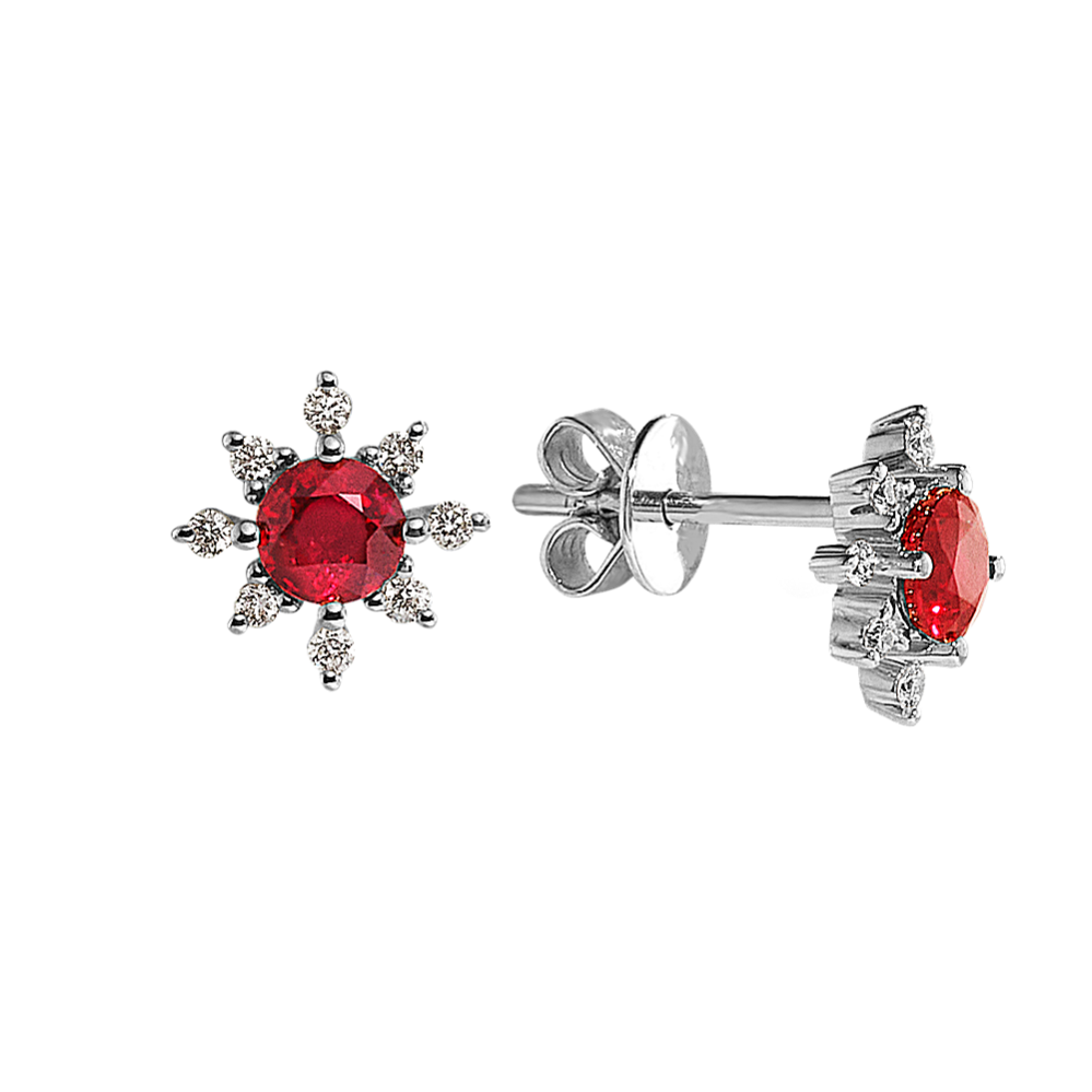 Ruby and Diamond Earrings in 14K White Gold