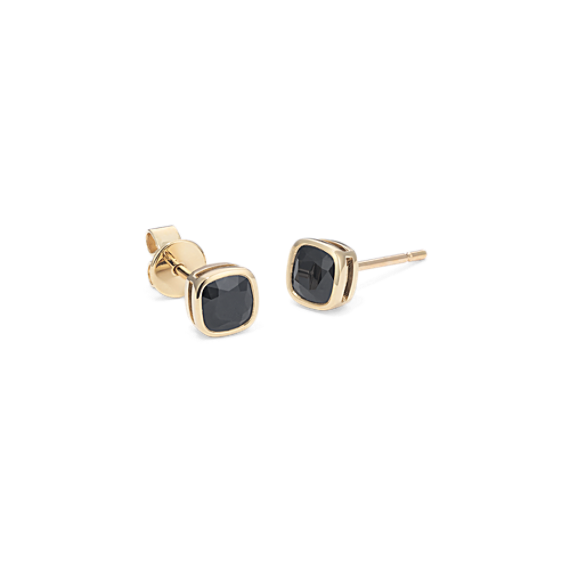 Cushion Cut Black Sapphire Bezel Earrings