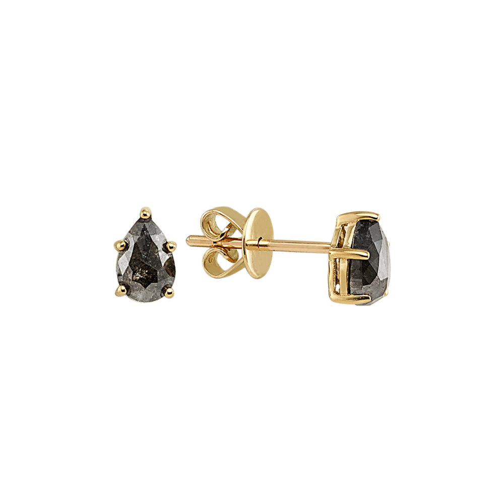 Natural Pepper Diamond Stud Earrings in 14K Yellow Gold